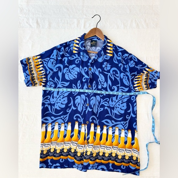 Vintage Corona Extra Beer Print Rayon Hawaiian Style Button Down Shirt - Picture 3 of 12